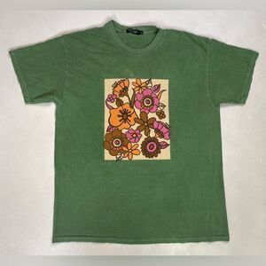 Nasty Gal Flower Graphic T-shirt Women Small Oversized Green Short Sleeve
